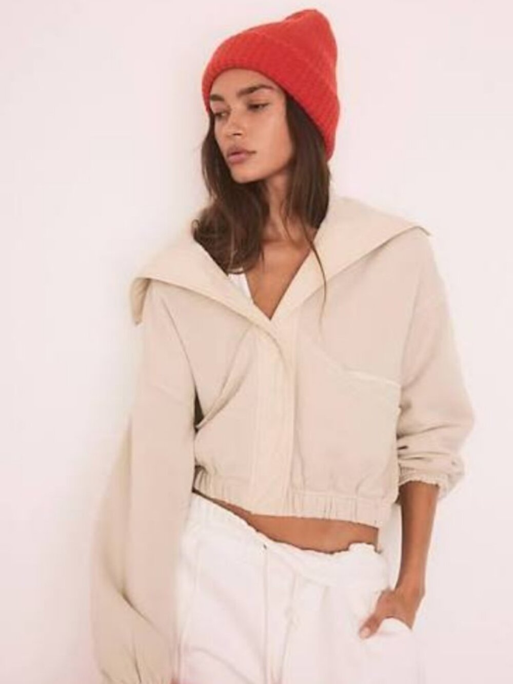 Free People Fp Movement Podium Wrap Jacket Cream Collared Cropped M